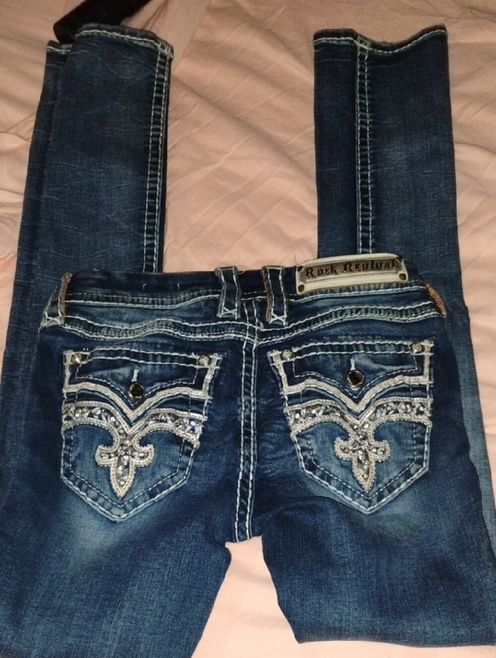 Rock Revival Women's Dark Blue Straight Leg Jeans with Embroidered Pockets - Picture 2 of 6